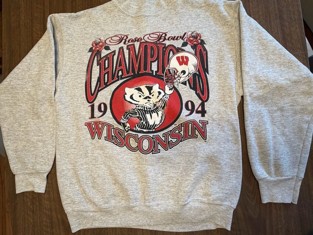 VTG 90s Wisconsin Badgers 1994 Rose Bowl Crewneck Sweatshirt Sz L Made In USA